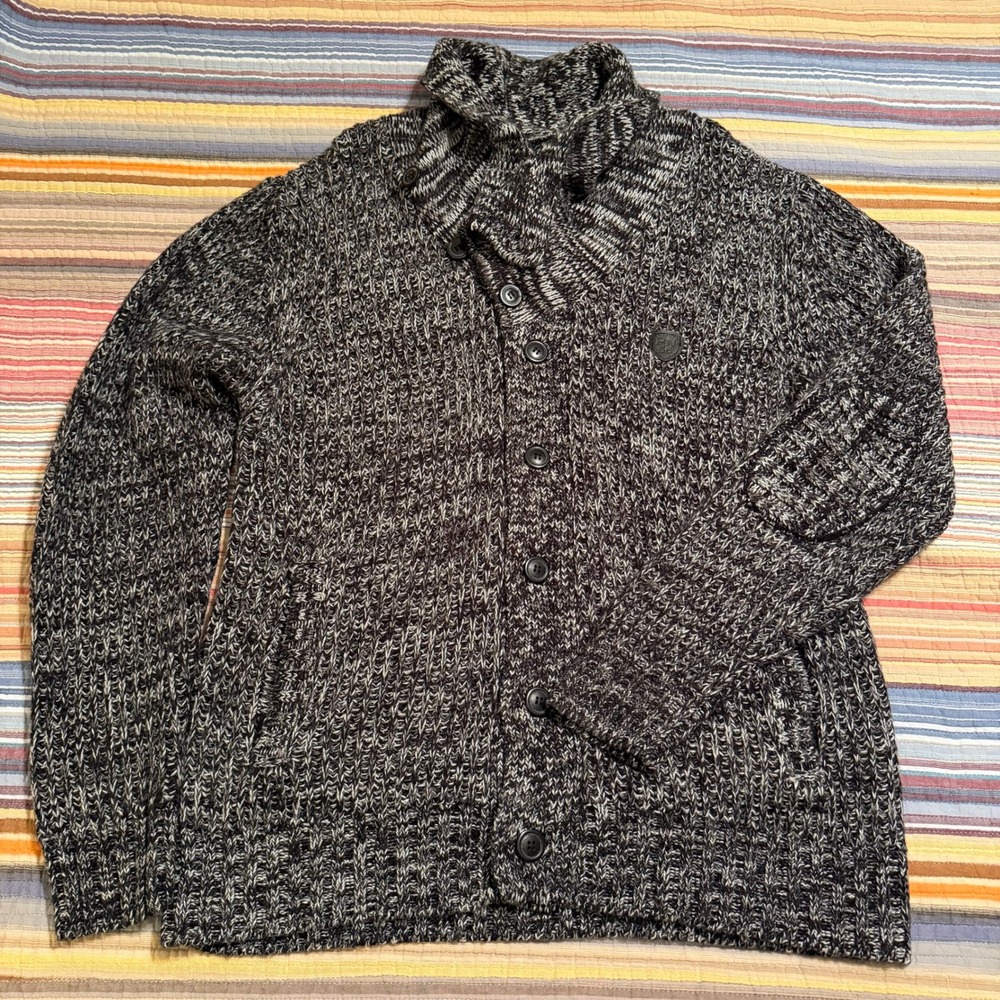 Parish Nation 56 Womens Knit Cardigan Sweater Shawl Collar Gray Black‎ XL
